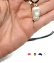 Freshwater Pearl Necklace On Leather Cord, Rectangle irregular Baroque Choker