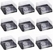 50 Pcs Plastic Single Individual Cupcake Container Mooncake Muffin Dome Holders Cases Boxes Container Cupcake Boxes for Wedding Birthday Party (Square,Black)