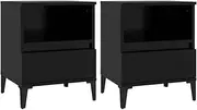 [vidaXL] 2X Bedside Cabinets Nightstand Bedside Table Telephone Lamp Stand Bedroom Living Room Storage Drawer Home Organiser Furniture Black