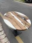 White Oval Epoxy Walnut Table, Dining Table, Coffee Table, Kitchen Table decor