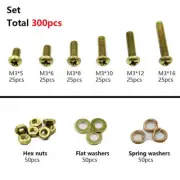 300pcs M3 Brass Phillips Pan Head Screws Bolt & Hex Nuts Washers Assortment