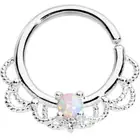 White Opal Platinum Plated Bendable Nose Septum Cartilage Hoop Ring 16g 3/8"
