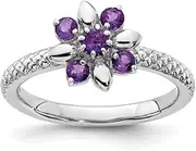 [Stackable Expressions] 2.5mm 925 Sterling Silver Polished Prong set Stackable Amethyst Ring Size 10-Stackable-Ring for Women
