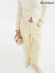 River Island Buttermilk Yellow Petite Seamed Barrel Jeans (F03202) | $104