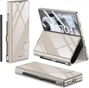 For Samsung Galaxy Z Fold 6 Case with Pen Slot, Z Fold 6 Case Plating Glass Hybrid Leather All-Inclusive Case with Screen Protector