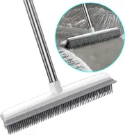 Lertenys 2 in 1 Rubber Broom with Squeegee Edge, Adjustable Long Handle Outdoor Soft Push Broom for Carpet KitchenYard Window Cleaning