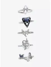 Butterfly Planchet Ring Set Of 5 Five Size 7 Crystal Fairy Opal Stone Snake NWT