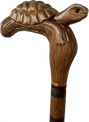 Turtle Head Hand-Carved Head Designer Walking Cane - Wooden Hand Carved Walking Cane - Premium Wood Carved Walking Stick Cane - 36" Brown Handmade Elegant Carved Walking Stick for Men Women