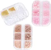 Elegant Nail Art Pearls 3 Boxes of Metal Nail Beads DIY Manicure Decorations for Women Girls