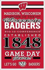 NCAA Wisconsin Badgers SignWood Established Design, Team Color, 11x17
