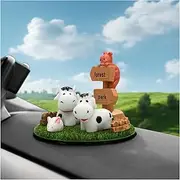 8 PCS Cute Car Dashboard Decor Set, Mini Farm Design Resin Animal Figurines Ornaments with Round Grass, Automotive Interior Accessories for Vehicles, SUV, Truck, Van