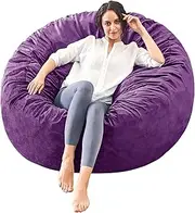 ILPEOD Bean Bag Chairs for Adults - Memory Foam Furniture BeanBag Chair - Kids/Teens Sofa with Soft Micro Fiber Cover - Round Fluffy Couch for Living Room Bedroom College Dorm - 4 ft, Purple