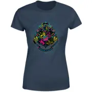Harry Potter Hogwarts Neon Crest Women's T-Shirt - Navy