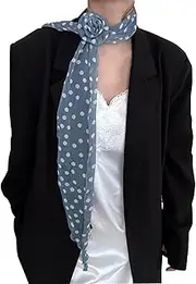 [FGAoTeng] Rose Flower Skinny Scarf for Women - Summer Retro Plaid Chiffon Neck Ribbon, Soft Lightweight Long Necktie Choker Versatile Hair Sash Band for Travel Beach Party
