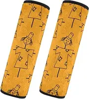 Car Seat Belt Covers 2 Piecing Soft Unique Car Safety Seat Belt Strap Shoulder Pad Baby Seat Shoulder Strap Cover Car Accessories for Women Men Kids M Cute Scarecrows Orange