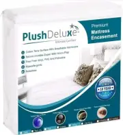 Plushdeluxe King Size Premium Mattress Encasement - Zippered Waterproof, Bedbug