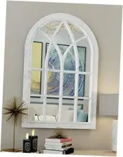 Arched Window Mirror - White Plastic Farmhouse Wall Mirror, 36x24 Antique