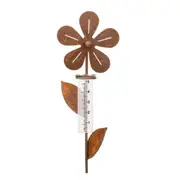 68cm Rusted Flower Stake w/Glass Rain Gauge Outdoor Yard Decoration Garden Decor