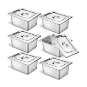 6 Set Stainless Steel Hotel Pans 1/2 Size 6 Inch Deep With Lids, Anti-Jam Cha...