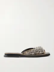 [Dries Van Noten] Dries Van Noten - Embellished Snake-effect Leather Slides - Snake print - IT39.5 IT 39.5 Animal print