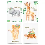 Set of 4 Inspirational Quote Baby Nursery Animal Paintings Wall Art