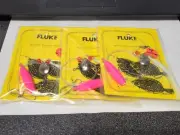 3 NJ Hand Tied HI-LO w/Spin, White Hair, PINK Float Fluke/Summer Flounder Rigs