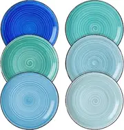 vancasso Bonita Blue Dessert Plate Set of 6, Handpainted Side Plate in Rustic Look Tableware, 7.5 inch Side/Salad/Fruit/Snack Plate(18.8 * 18.8 * 2.2cm)