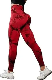 [Generic] Yoga Pants for Women Tummy Control Running Solid Color Work 2025 with Pockets, Red, Large