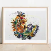 Bowser Kart Ballpoint Pen Print, Super Mario Art Poster