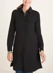 NWT Chicos Top Womens 2 US Large Black Button Front Tunic Modernist Long Sleeves