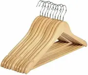 AIMALL 10 PCS Bulk Wooden Clothes Hangers, Coat, Pant, Suit Hangers with Swivel Hook, Rack Wardrobe Wood, 44.5cm x 1.2cm, Notched and Lower Bar for Trousers