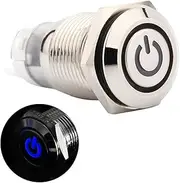 16mm Stainless Steel LED Latching Push Button Switch Waterproof On/Off Power Symbol+Ring LED