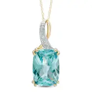 Cushion-Cut Lab-Created Green Paraiba Tourmaline and Diamond Accent Pendant in 10K Yellow Gold