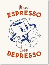 MINI ZOZI Retro Coffee Wall Art More Espresso Less Depresso Poster Room Decor Canvas Pictures Latte 12x16 Pop Girls Funky Funny Dorm Walls Posters Decoration Kids Girls Boys Unframed