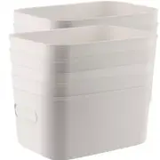 6 Pack Storage Baskets Bins Pantry White Plastic Stackable Boxes Cupboard