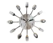 HOMCOMY Stainless steel tableware wall clock creative fashion restaurant wall clock wall mute wall clock Silver