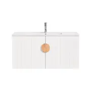 CIBO 900mm White Freshwater Wall Hung Bathroom Vanity With Oak Handles