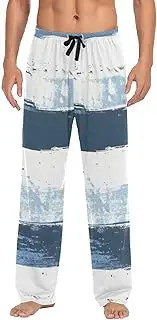 [RPLIFE] Floral Modern Monochrome Print Sleep Pants for Men, Mens Lounge Pants with Pockets Mens Funny Pajama Pants, Blue White Horizontal Striped 3, Large