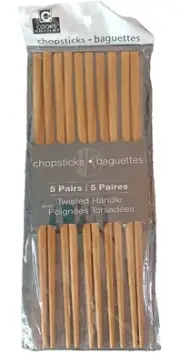 Reusable Natural Bamboo Chopsticks Cook’s Corner 5 Pairs Twisted Handle Asian