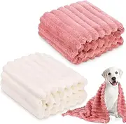 Chumia 2 Pack Flannel Blankets for Pets, Plush Washable Cats Blankets for Couch Protection 28 x 40 Fleece Pet Throw Indoor Cat Kitten for Small Dogs (Pink and Creamy White)