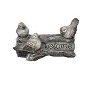 Willow & Silk Arty Birds on Log Stony Decorative "Welcome" Home Ornament