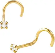 [Jewelry Avalanche] Solid 14Kt Gold Moissanite Stud Nose Ring - 22G Nose Screw Stud - Twisted Nose Ring - April Birthstone Nose Stud