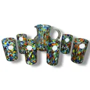 Vibrant Confetti Mosaic Mexican Glass - 6 Glasses & Pitcher Handmade