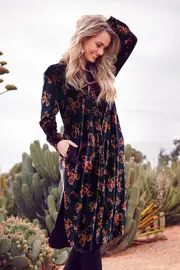 Flower Fields Velveteen Duster--BOHO-809