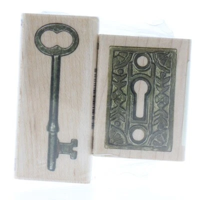 Inkadinkado Victorian Skeleton Key and Lock Set Wooden Rubber Stamp