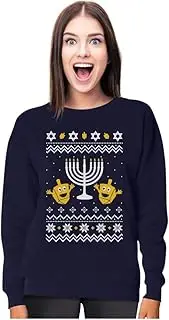 [Tstars] Funny Jewish Holidays Ugly Christmas Hanukkah Women Sweatshirt XX-Large Navy