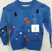 Yangyifan Boys' Reindeer Elk Christmas Sweater Pullover, Royal Blue, 140 cm