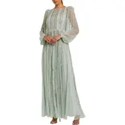Mac Duggal Boat Neck Long Sleeve Gown With Striped Beading