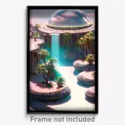Pixel Art Poster - Silver Oasis (8 Bit Psychedelic Trippy Video Game Print)