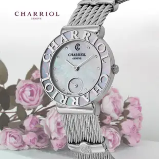 CHARRIOL 夏利豪 St-Tropez 經典小秒盤 珍珠母貝石英精品女錶-銀30mm ST30SC.560.019